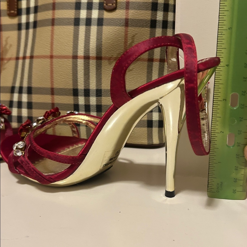 Bonnibel Red Size 6.5 Strappy Heels with Floral Accents - Picture 10 of 10